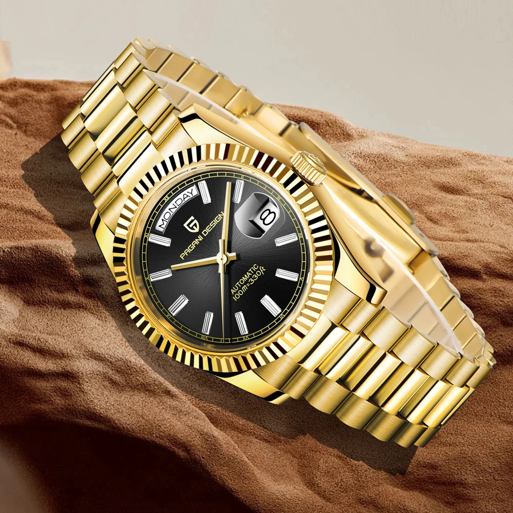 

PAGANI DESIGN Golden Luxury Mechanical Men's Watch Waterproof AR Sapphire Crystal Men's Watch Stainless Steel 36mm ST16 movement