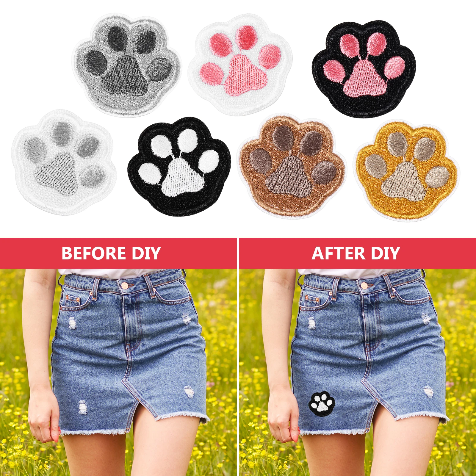 

7 Pcs Dog Paw Patches for Clothing Jeans Hats Polyester Small Print Repair Iron On Applique Sewing DIY Accessories