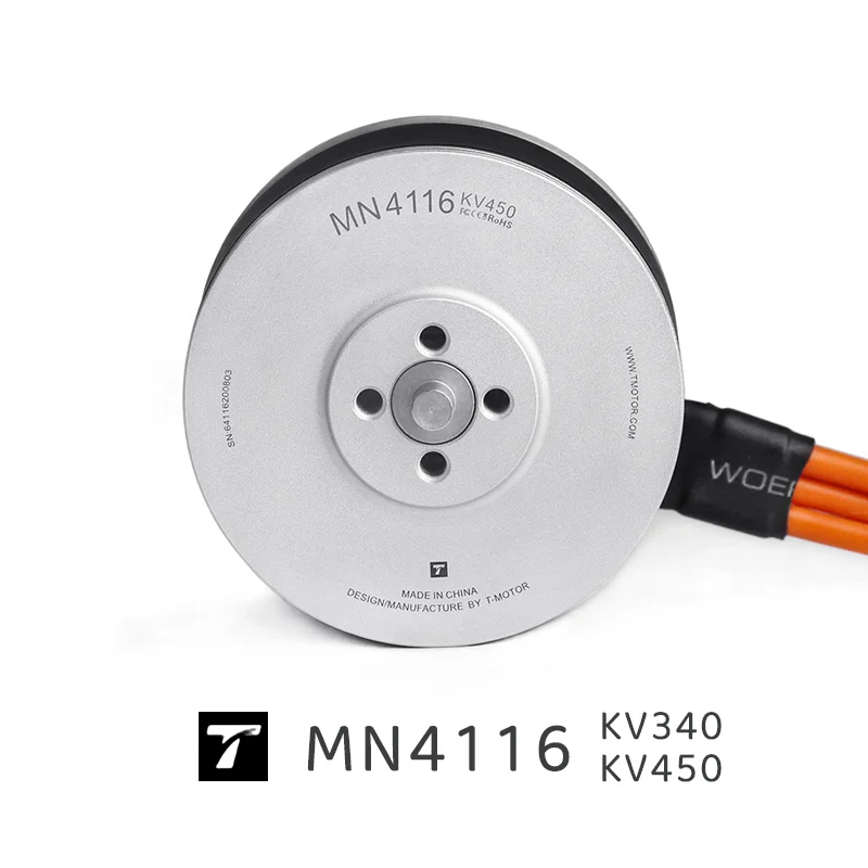 

MN4116 T-MOTOR KV340 KV450 бесщеточный двигатель, рабочее Номинальное напряжение 6S, максимальная мощность 910w 1210W, максимальный ток 40A 54A