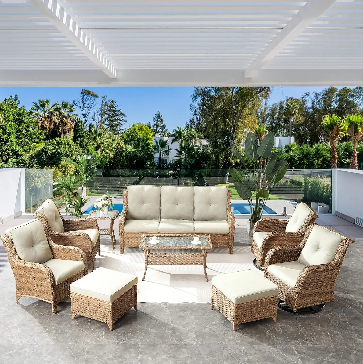 All-Weather All-Weather Wicker Outdoor Sofa with Deep Seating & High Back for Patio Balcony Porch, 3-Seat, Yellow/Beige, Customized - Aliexpress Deal