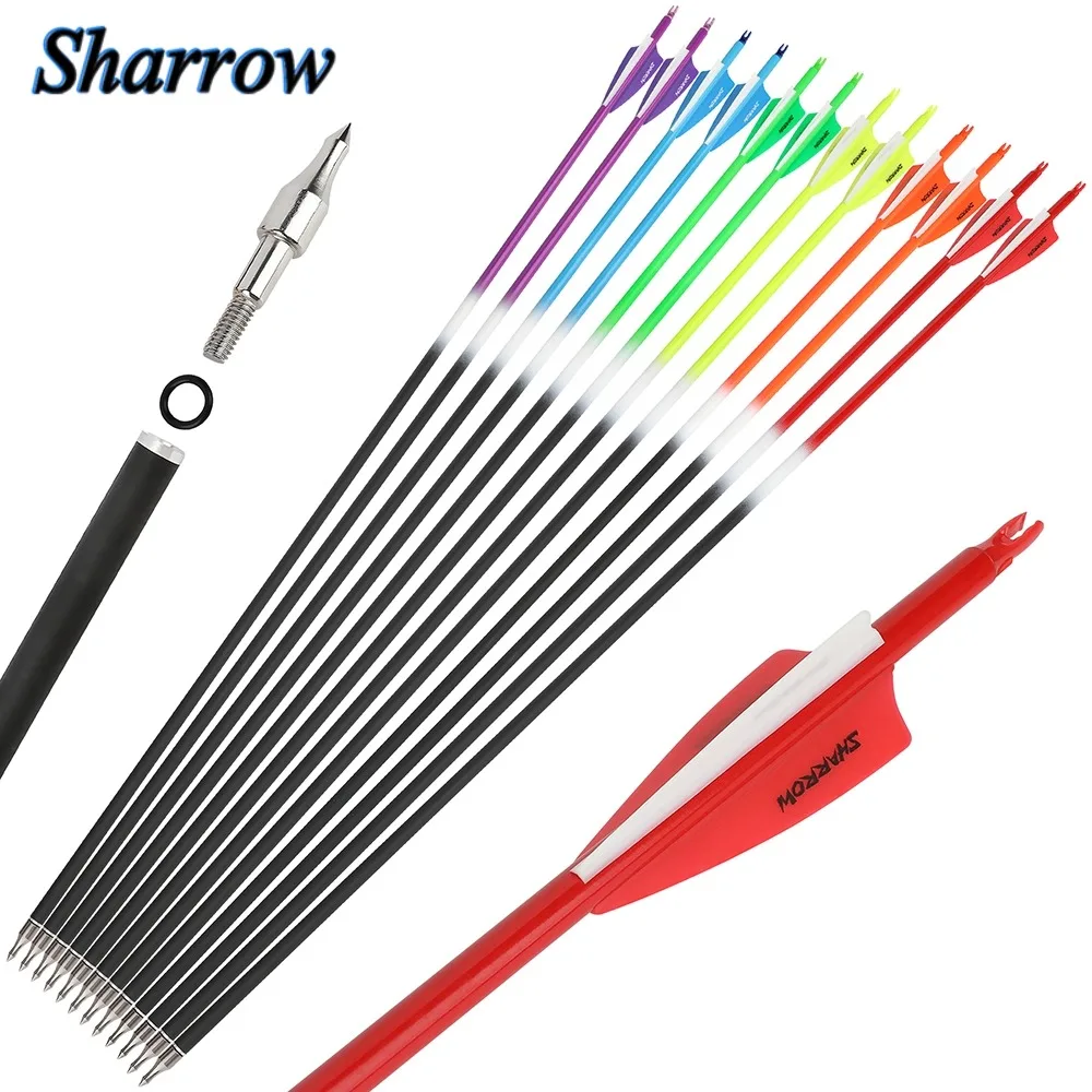 Sp500 Archery 31.5'' Mix Carbon Arrows ID6.2mm Arrow Shaft with 3'' Rubber Feather for Compound Bow Recurve Bow Shooting Hunting