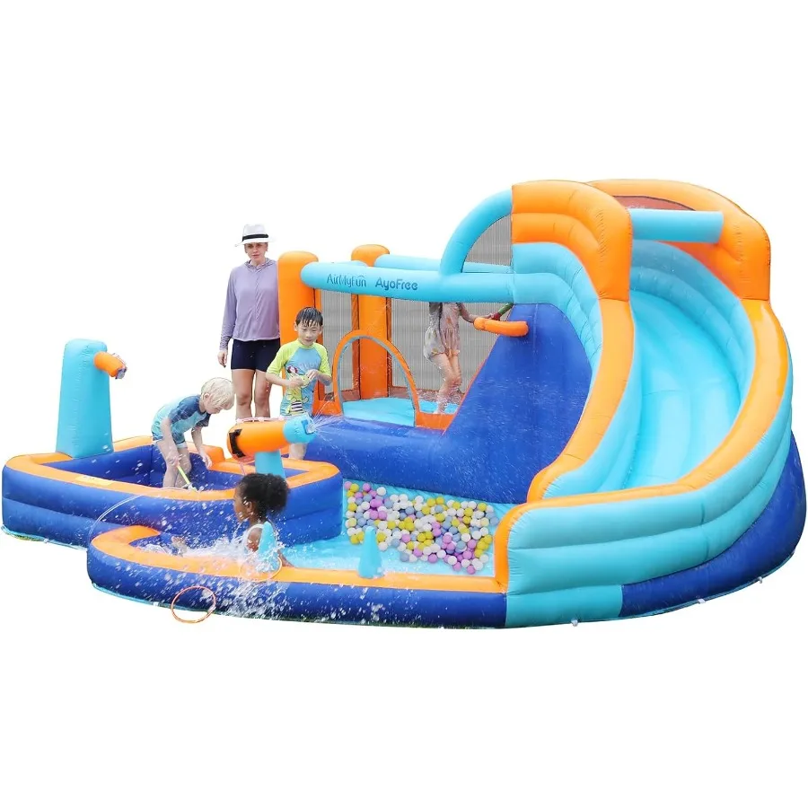 

Надувная водная горка Bounce House с изогнутой горкой для шариков, идеально подходящая для игр с водой на открытом воздухе и в помещении.
