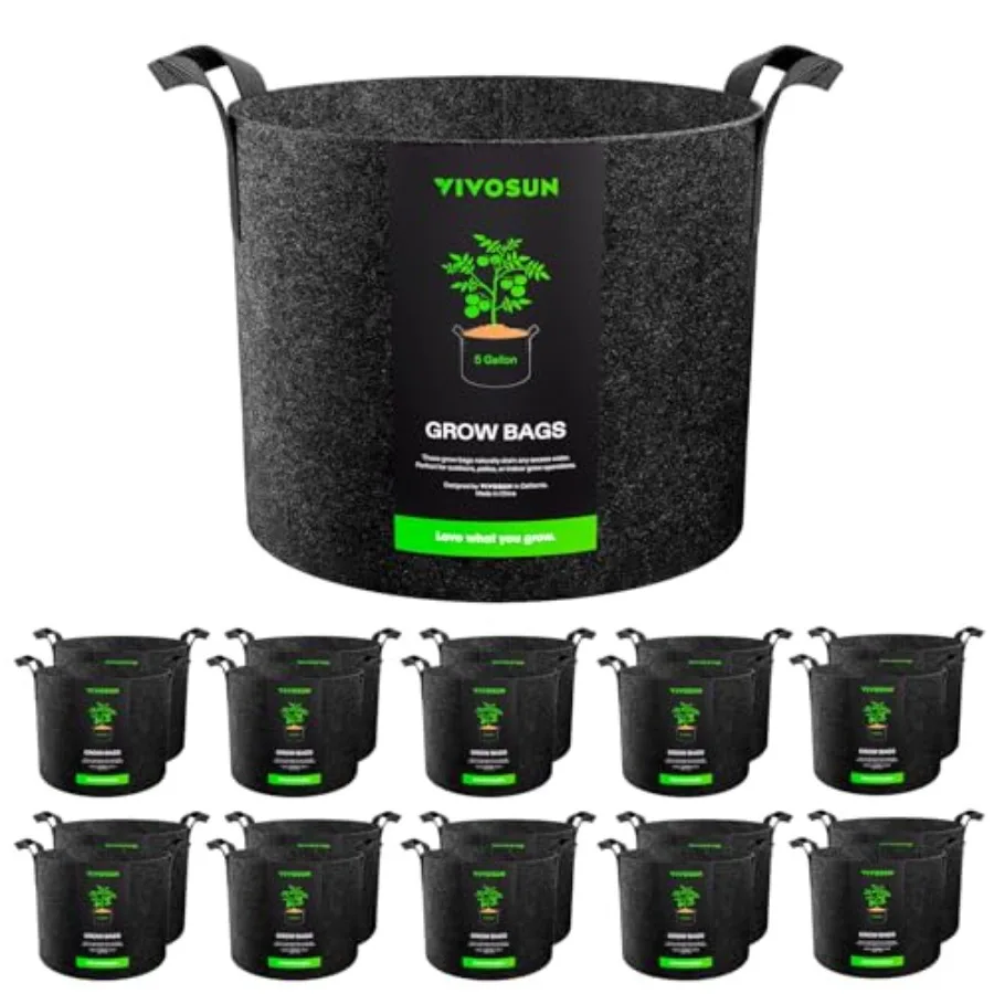 

5 Gallon Grow Bags, Heavy Duty Thickened Nonwoven Fabric Pots with Handles for Flowers Fruits and Vegetables Black