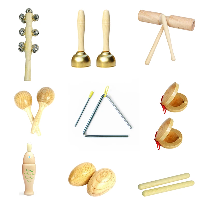 Toddlers Music Toys Set Castanet Sand Hammer Tambourine Triangle Double Ringer Orff Percussion Instrument Sets Montessori Toys