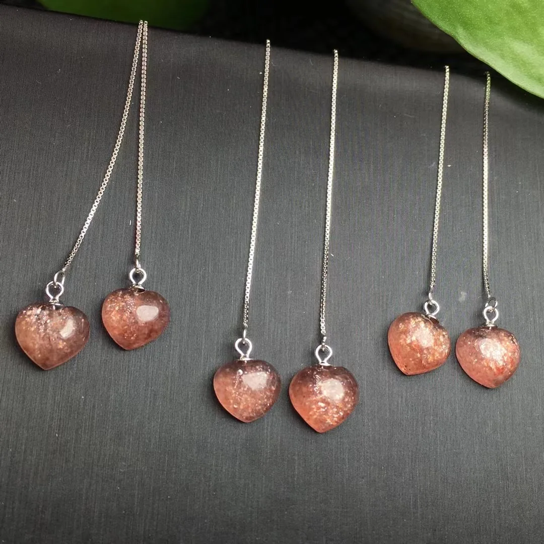 

1 Pair Fengbaowu Natural Red Strawberry Quartz Heart Earring 925 Sterling Silver Reiki Healing Stone Jewelry Gift Women