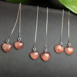 1 Pair Fengbaowu Natural Red Strawberry Quartz Heart Earring 925 Sterling Silver Reiki Healing Stone Jewelry Gift Women
