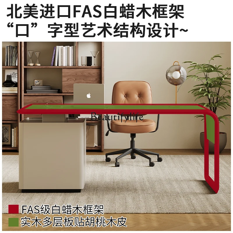 Simple Modern Solid Wood Desk and Cabinet Integrated Light Luxury High-end Office Home Use