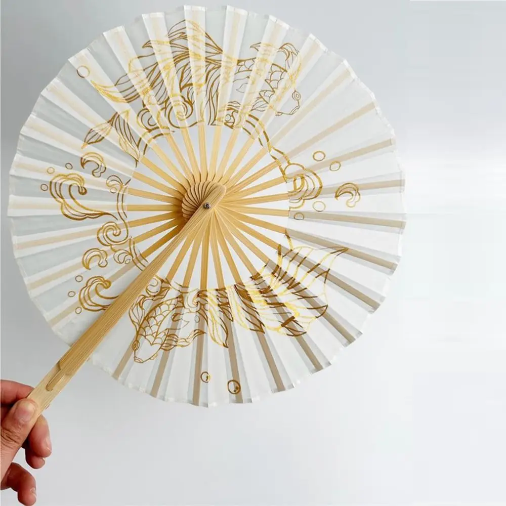 Vintage Handmade Round Bamboo Fan Tassel Handheld Collapsible Hand Fan Lightweight Portable Dance Fan Summer