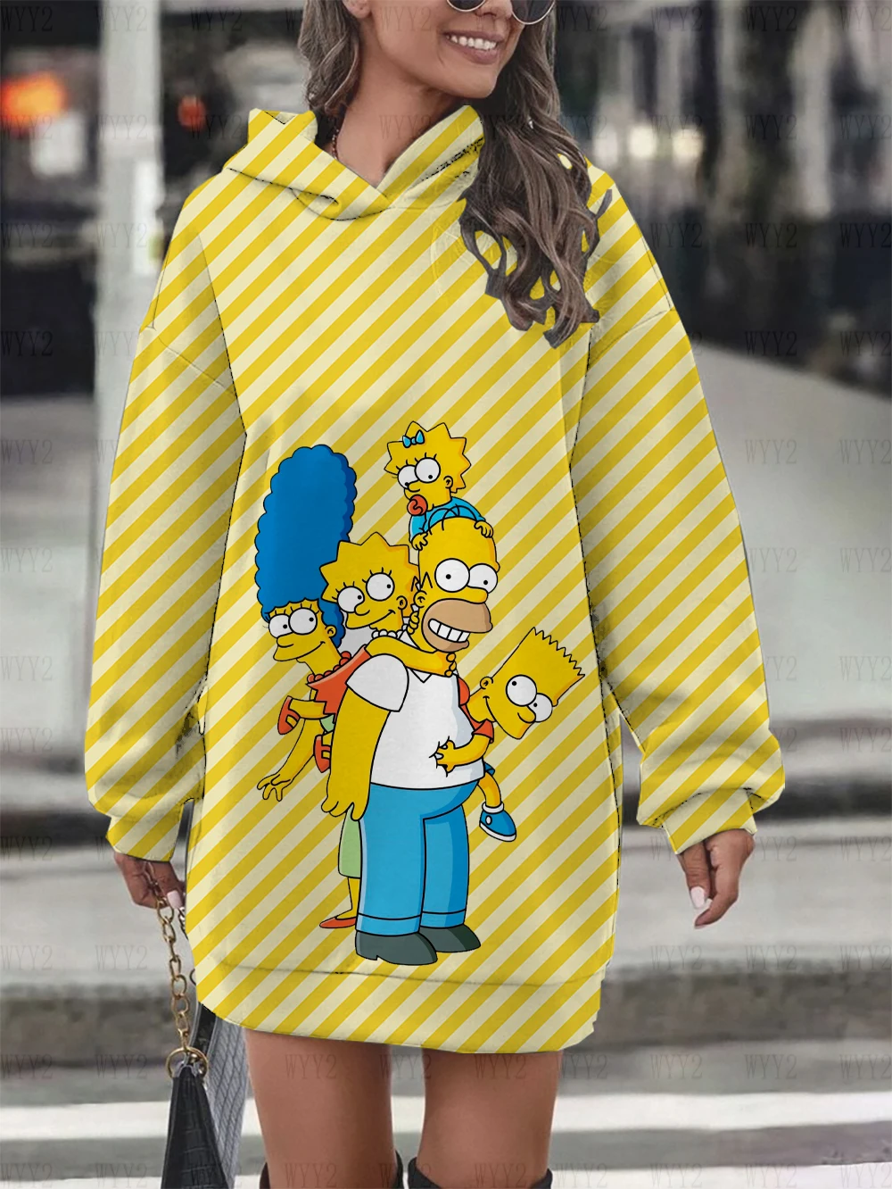 Winter New Style Hoodie Sweatshirt Skirt Disney Simpsons Women\'s Street Style Fashion Trend Warm Pullover Sweatshirt Skirt