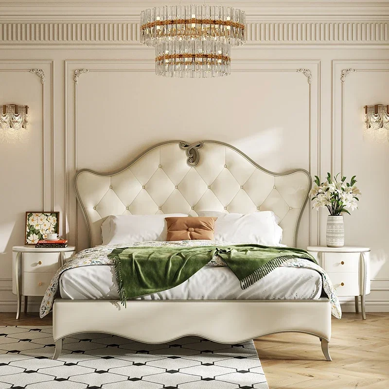 #Luxury Designer Leather Double Bed Frame Adult White Modern Wood Double Bed Headboard Floor Letto Matrimonile Bedroom Furniture