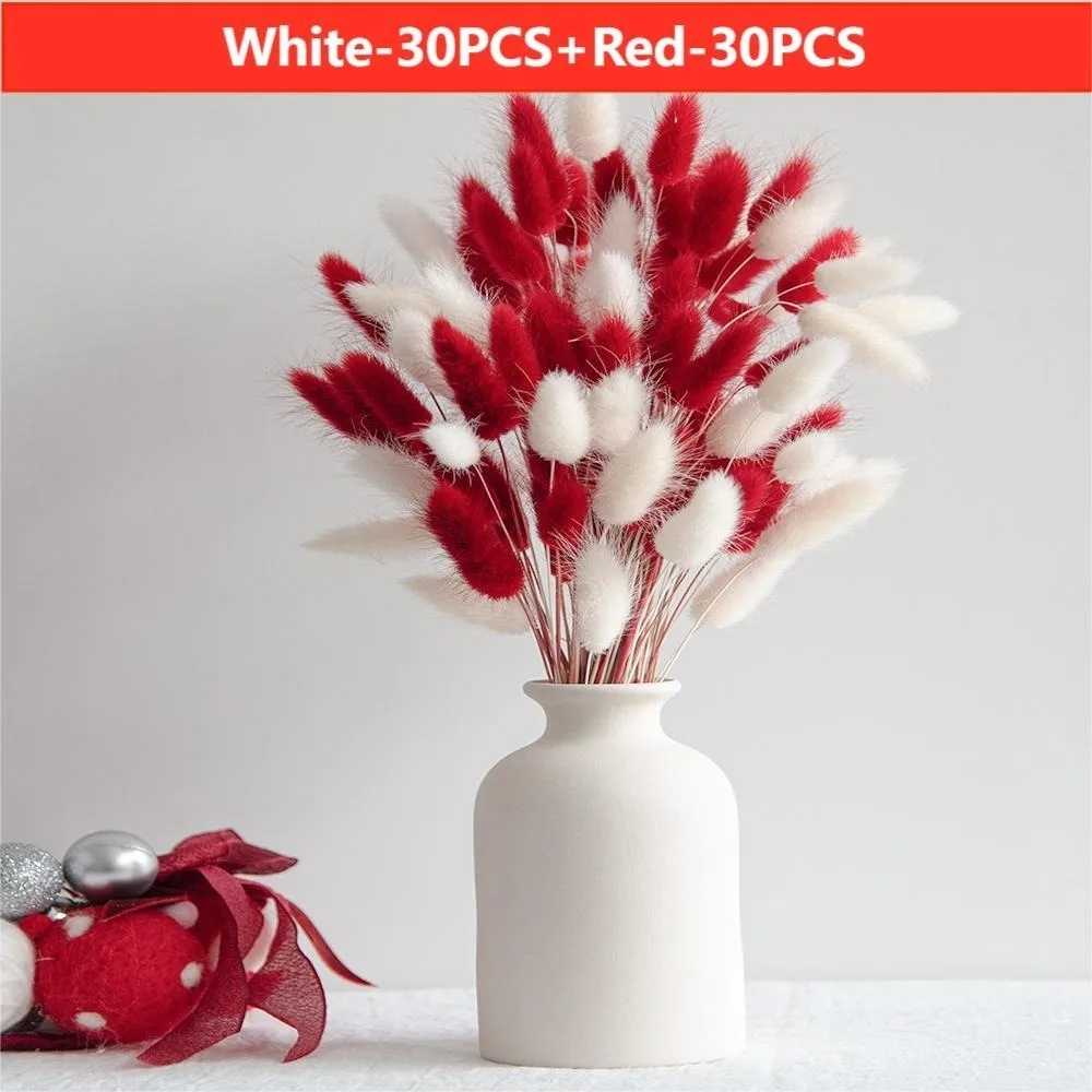 60pcs Dried Flowers Rabbit Bunny Tails Grass Mix Bouquets Wedding Party Decoration Natural Fluffy Lagurus Ovatus Boho Home Decor