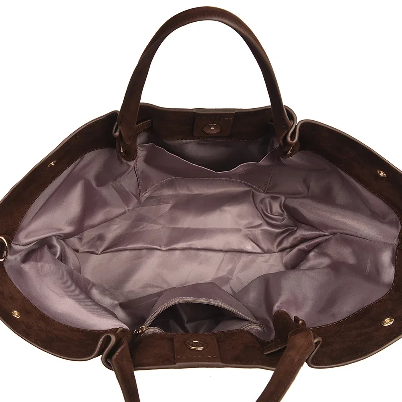Luxuriöse Damen-Handtasche im Premium-Design aus PU & Wildlederimitat, elegante Umhängetasche mit Henkel, große Kapazität – Detail 1
