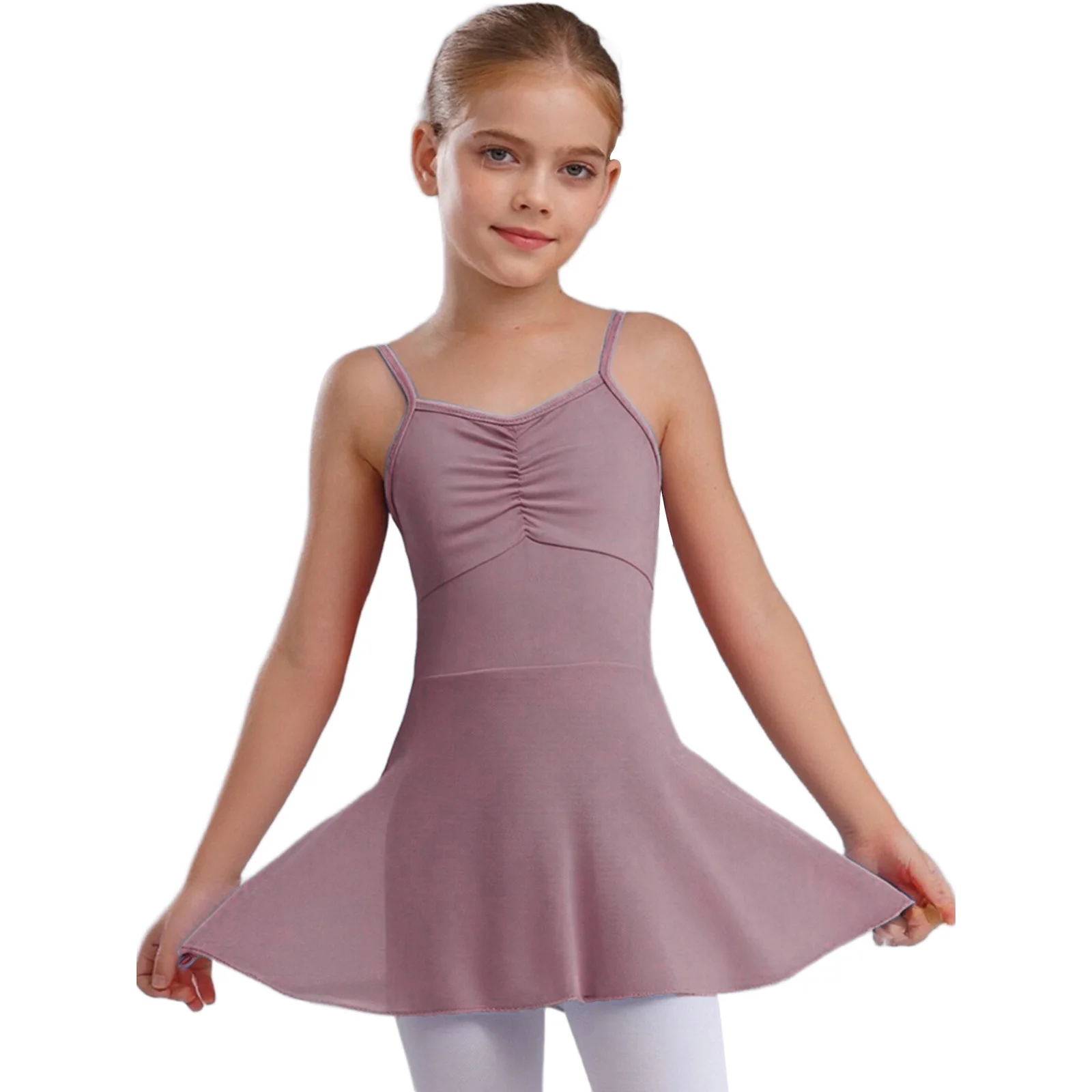 

# Детские балетные танцевальные платья для девочек 110-180, тюлевое платье без рукавов с рюшами спереди и открытой спиной для разминки, танцевальная одежда для тренировок