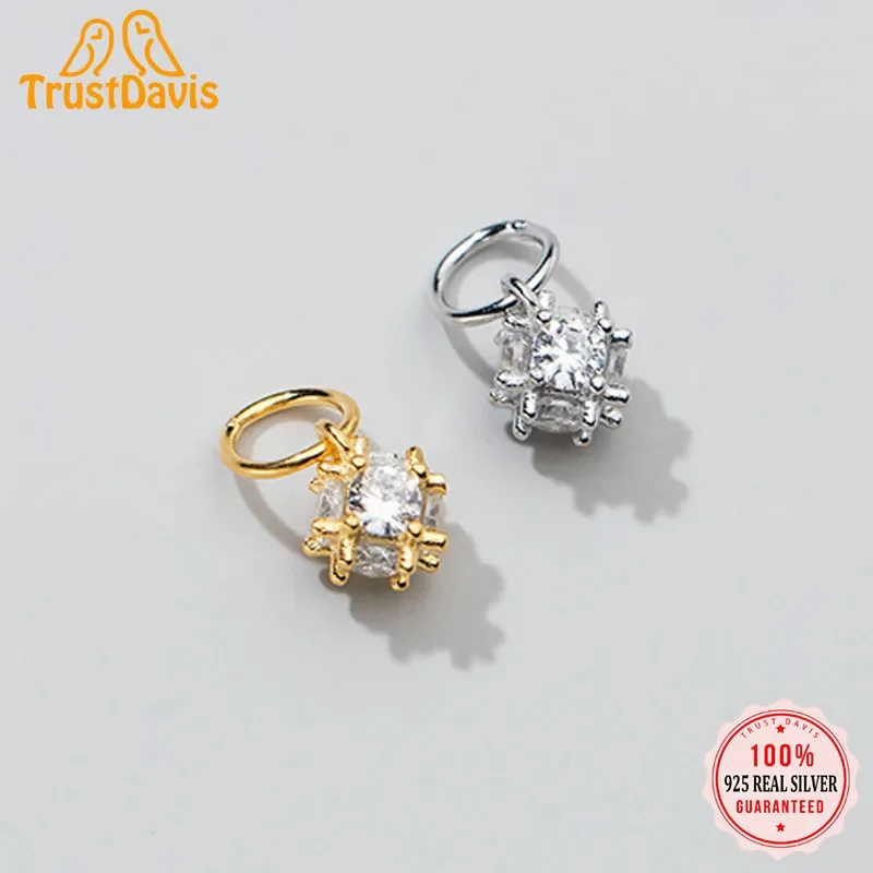 Trustdavis New Fashion Real 925 Sterling Silver Sweet Irregular ShinyCZ Charm Pendant Handmade DIY Accessories Jewelry DZ297
