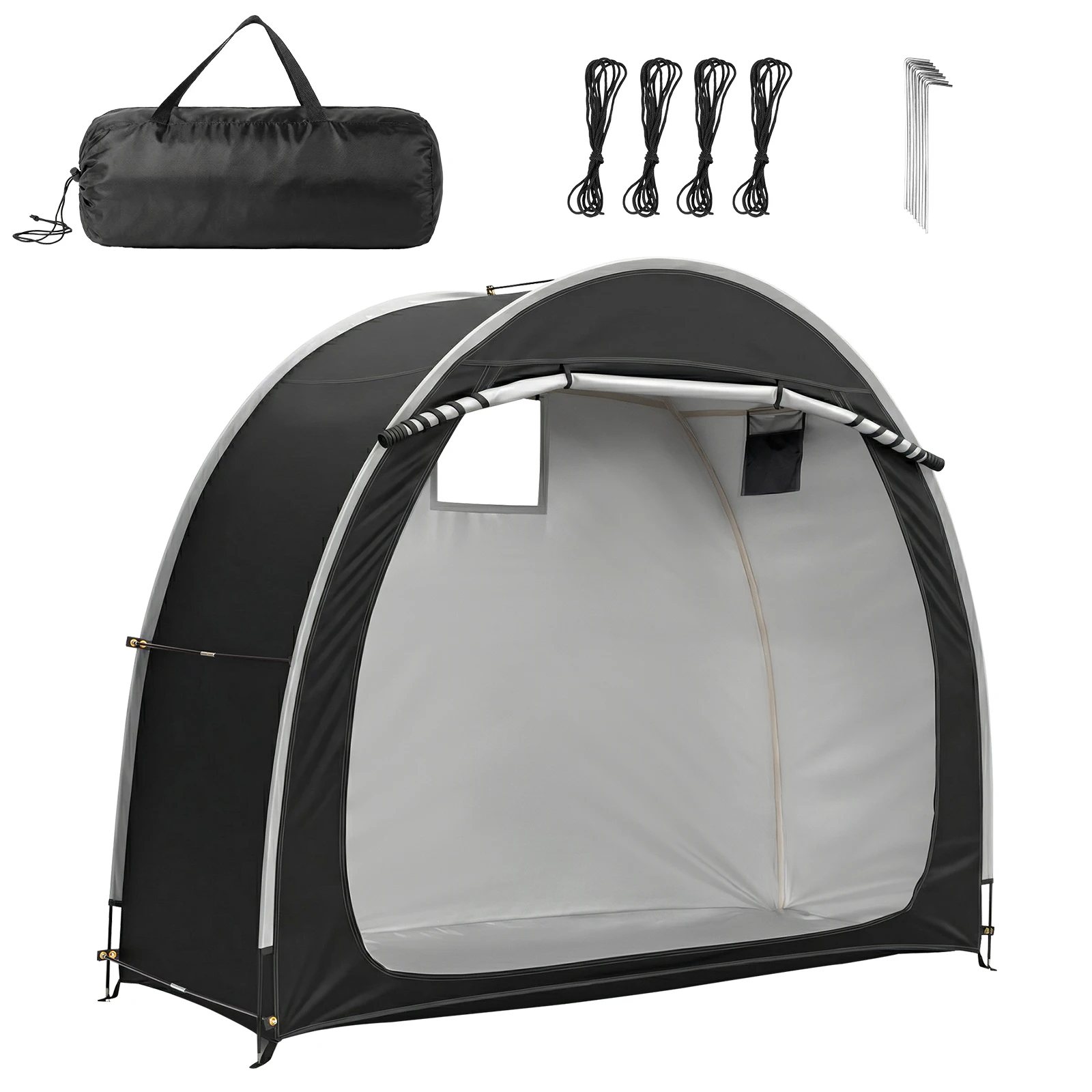 

Сарай для хранения 6.8 x 2.6 футов, черный, с дуговой конструкцией, с одной дверью на молнии, внутренняя сумка для хранения, черная стекловолоконная рама, ткань Оксфорд 210D с ПУ-покрытием серебристого цвета