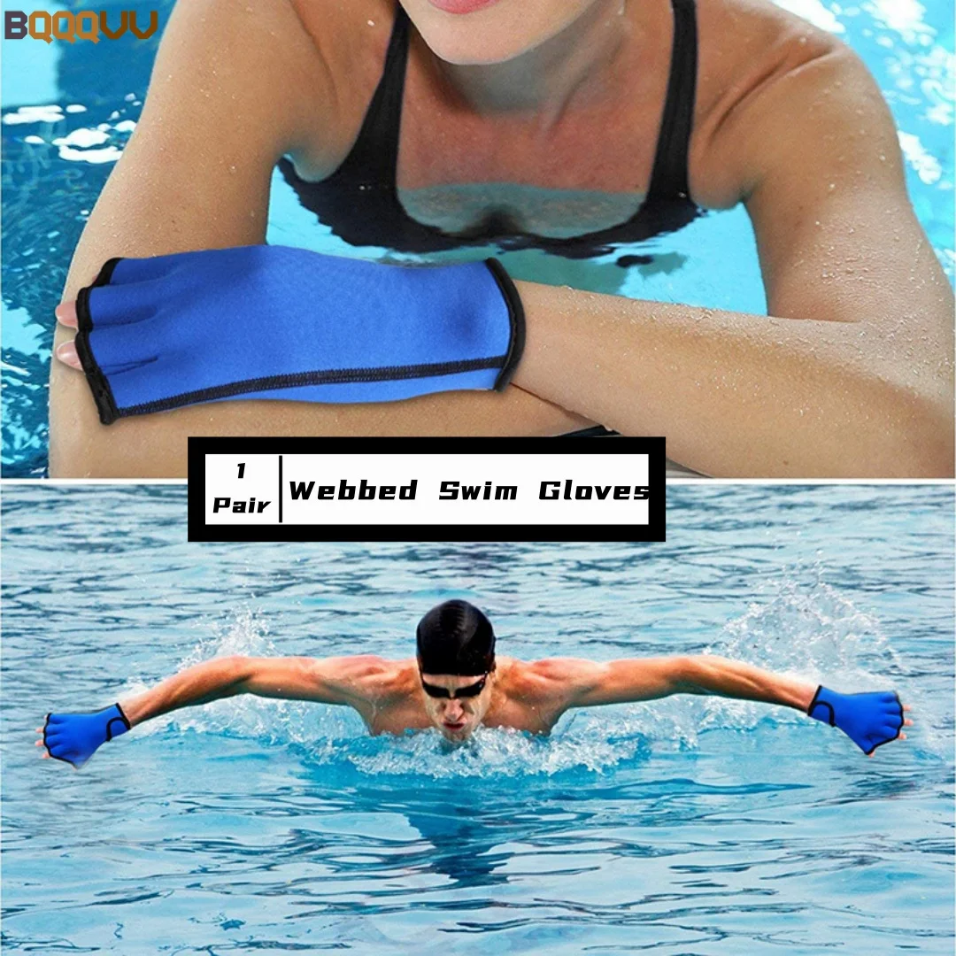 Swimming Training Gloves for Men and Women, Webbed Swimming Gloves, Hand Paddles, Fingerless Aqua Flippers, Diving Glove, 1Pair