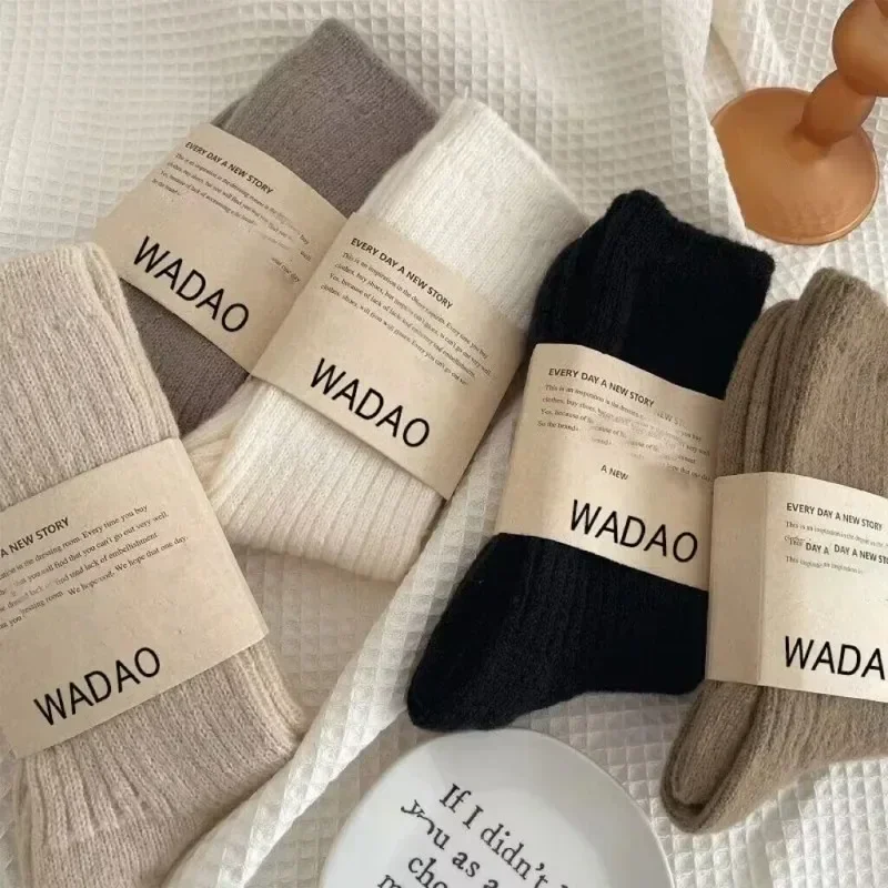 Autumn Winter Thermal Women Socks Wool Cashmere Thicken Warm Long Socks Japanese Style Harajuku Homewear Floor Sleep Crew Socks