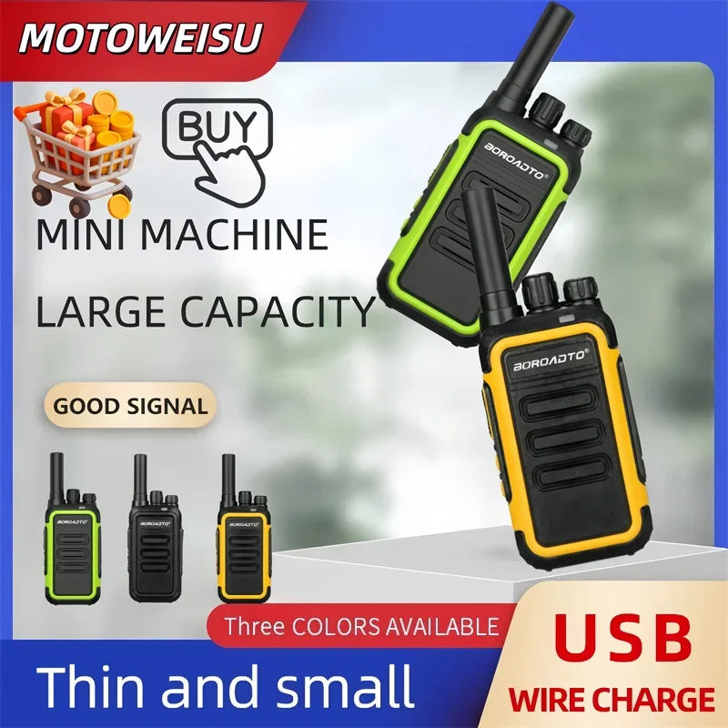 Portable Two-Way Radio 2PCS Mini Walkie Talkie UHF PMR Transceiver Rechargeable Type-C 10KM Long Range Hotel Business Outdoor