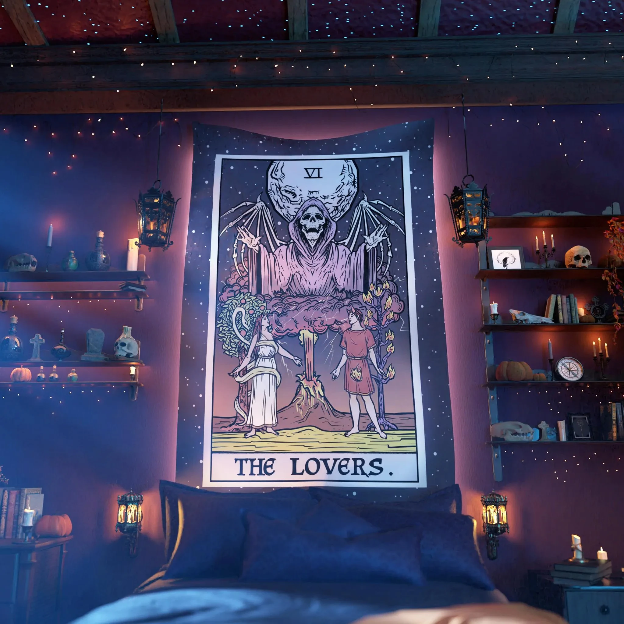 VIKAMA Tarot Card Lover Tapestry Dark Gothic Wall Decoration Living Room Meditation Room Mystery Theme Party Room Decoration