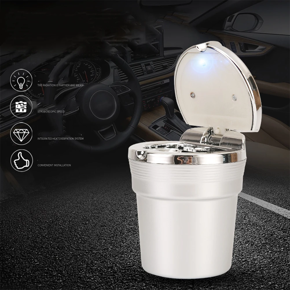 

Car Ashtray Vehicle-mounted Smoking with Cover Interior Office Cigarette Silver