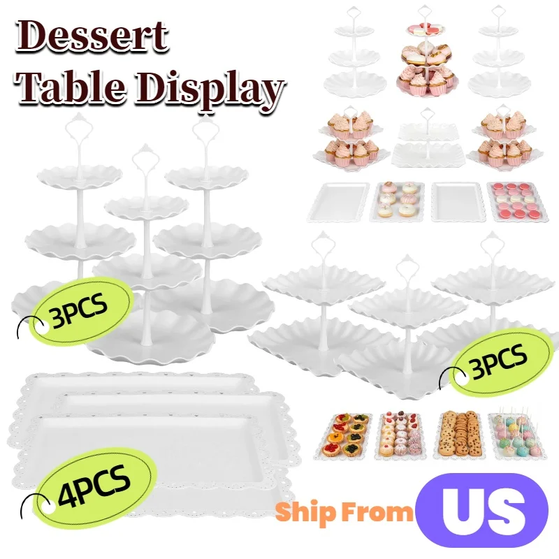 

Набор для демонстрации десертного стола, 10 шт., 3-х уровневая подставка для кексов, подставка для кексов и подставки для тортов, сервировочные подносы для демонстрации десертов для вечеринки
