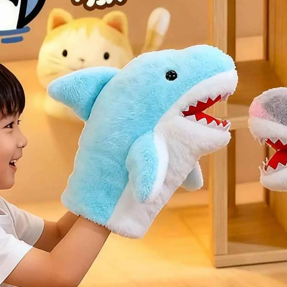 Children Gift 20cm Size Shark Hand Puppet Cute Cartoon Interactive Open Mouth Simulated Shark Stuffed Animal Educational