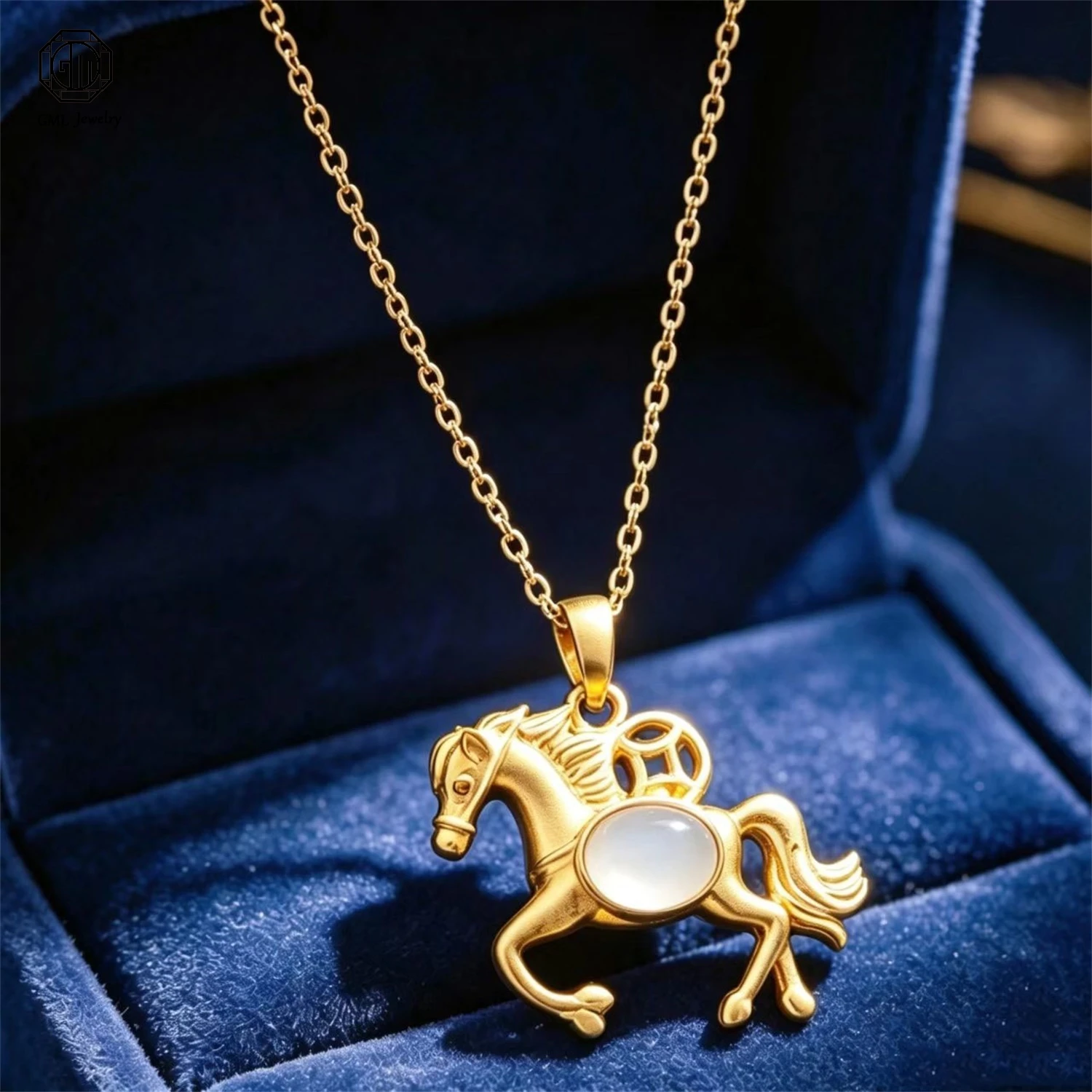 2026 Year of The Horse Gold Plated Zodiac Horse Pendant Necklace Lucky Wealth Symbol Chinese Style Minimalist Unisex Fashion