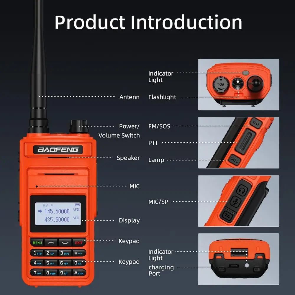 baofeng-p15uv-5w-デュアルバンド防水トランシーバー、イヤホンとtype-c充電器付き長距離双方向無線機