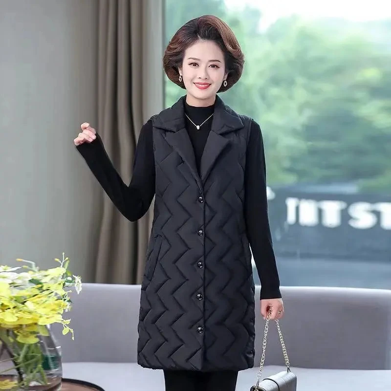 

2023New Autumn Winter Down Cotton Vest Jacket Women Mid-Aged Waistcoat Sleeveless Parkas Coat Female Casual Overcoat Ladies Tops