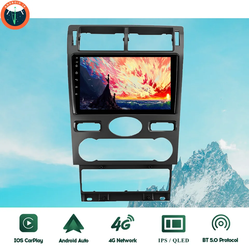 9‘’ QLED Android 14 8G Ram Car GPS Navi Music Video Multimedia Player Tape For Ford Mondeo 2000 - 2007 Auto Stereo Head Unit