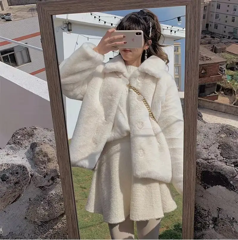 2025 herbst Winter Neue Chic Plüsch Jacke Outwear frauen Mode Lose Verdicken Süße Weiche Faux Rex Kaninchen Pelz Jacke