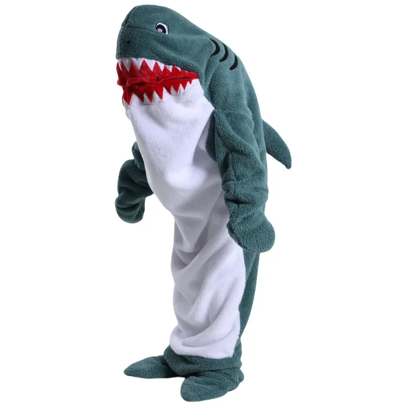 New Shark Blanket Adult Sleeping Bag Homewear Parent-Child Hoodie Sleeping Bag Thickened Couple Loose One-Piece Pajamas Homewear