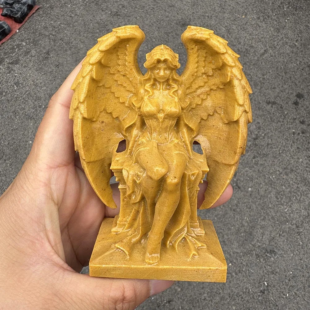 Custom-Natural Yellow Jade Angel Figurine - Gemstone Winged Goddess Statue Tabletop Decor for Healing and Spiritual Protection