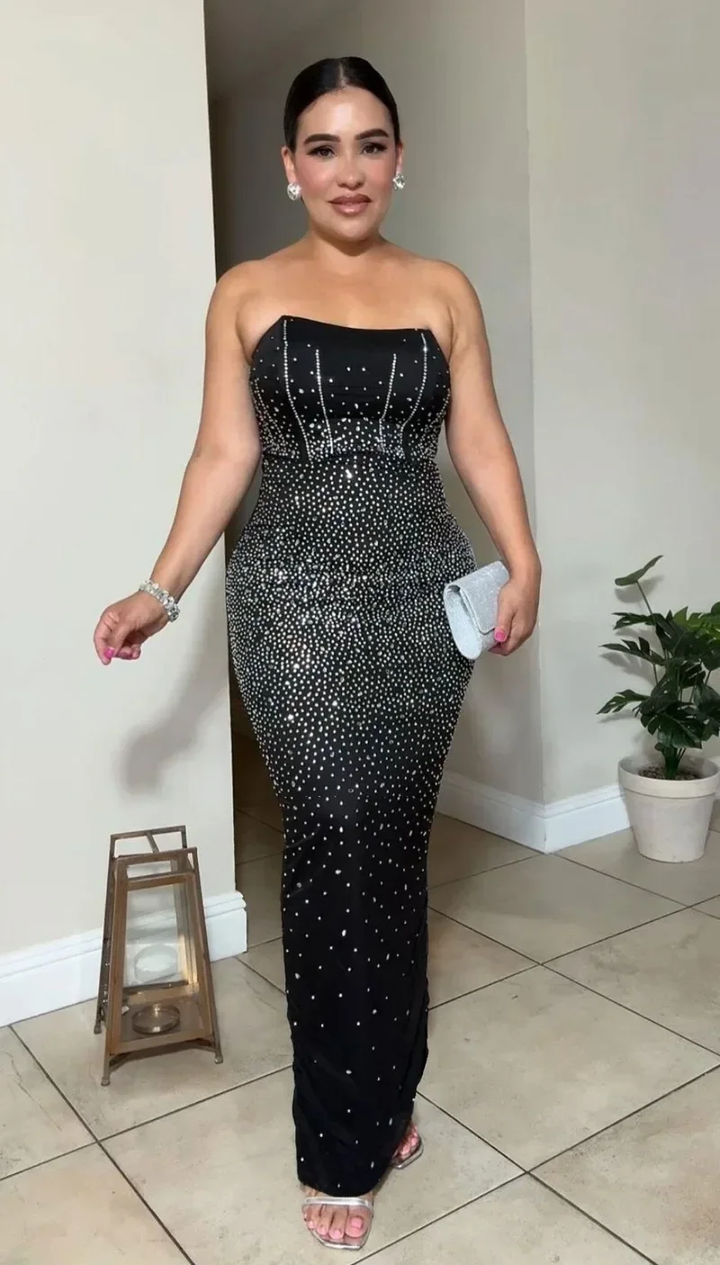 GUWU brillant diamants strass chauds bretelles femmes sans manches longue robe 2025 printemps fête d'anniversaire soirée bal Maxi robes