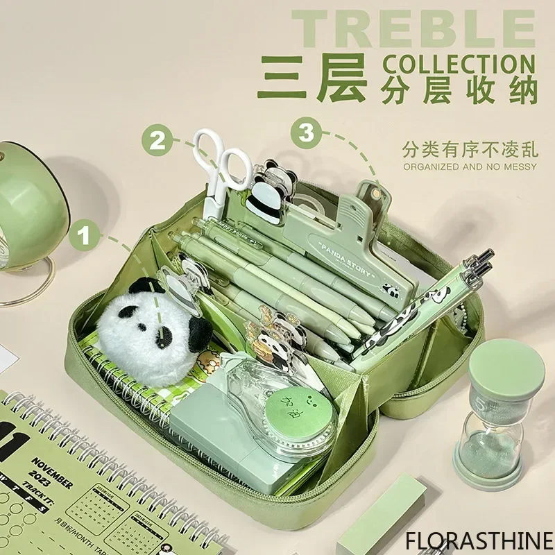 Pencil Bag Large Capacity Kawaii Multi Layered Stationery Panda Cute Cartoon Pen Holder Case Cosmetic Bag School Office Supplies