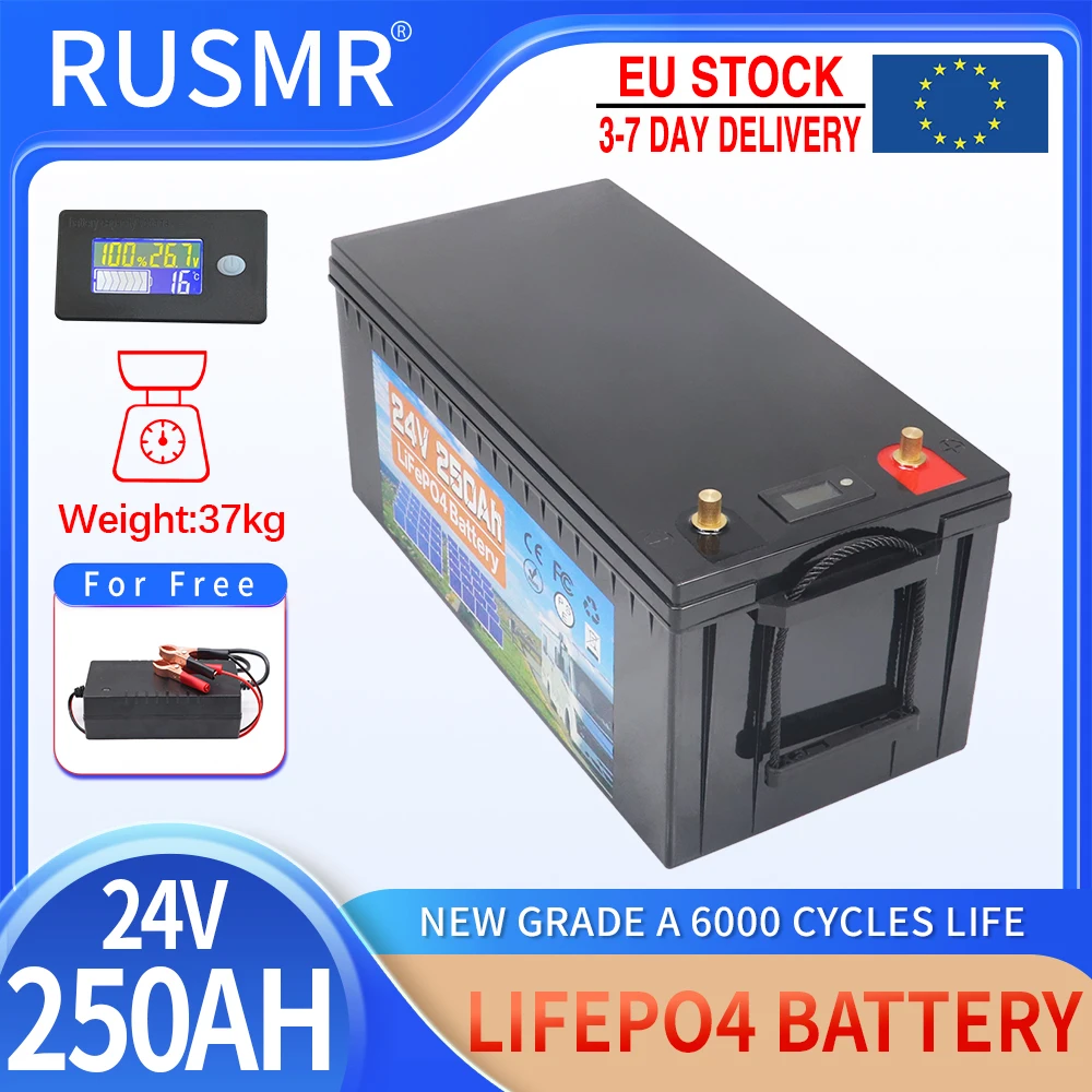 12V 24V LiFePO4 Battery 600Ah 300Ah 200Ah 100Ah Built-in BMS Lithium Iron Phosphate Cells For Golf Cart Solar Storage + Charger