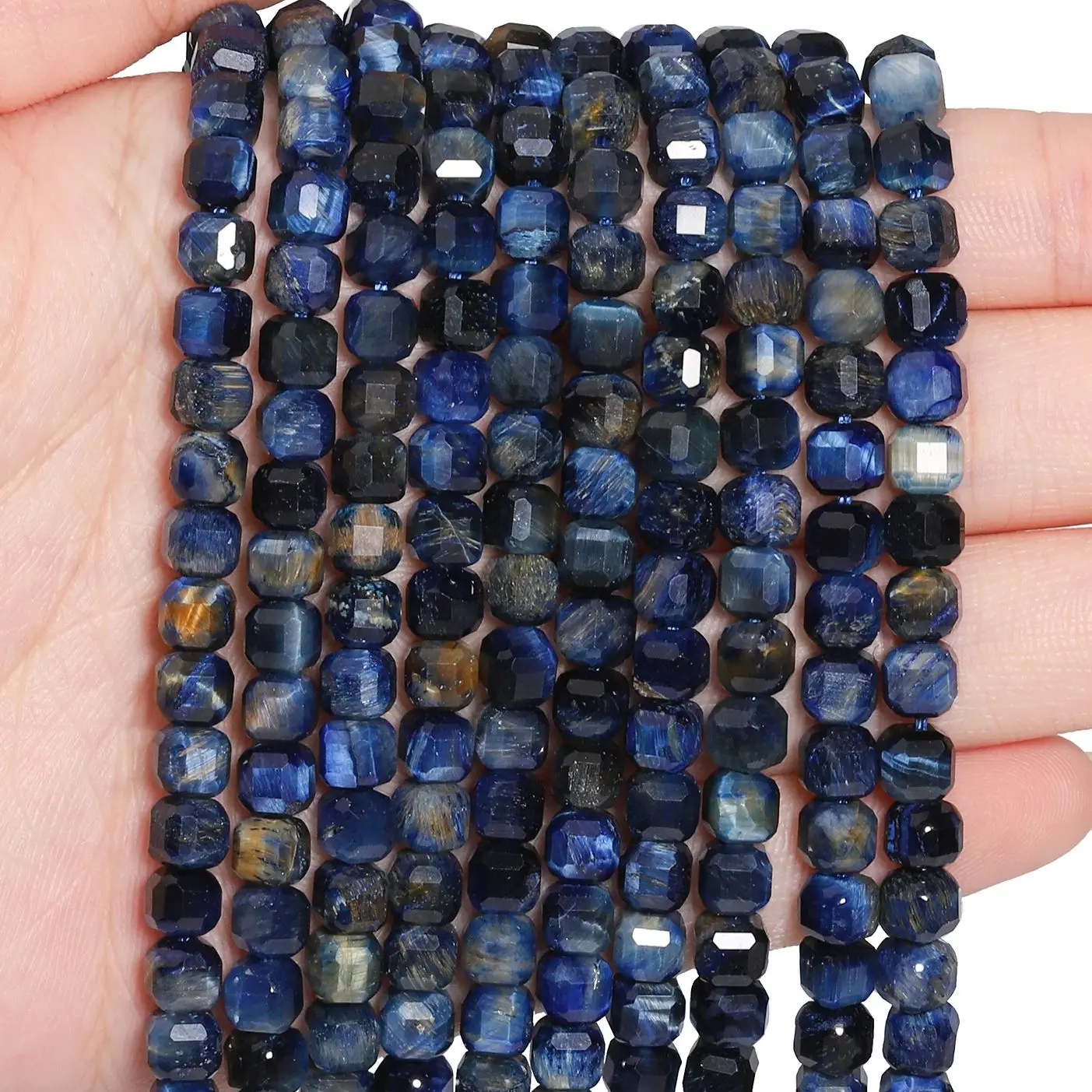 6mm 8mm Square Natural Blue Tiger Eye Stone Beads Faceted DIY Bracelet Neckalce Loose Beading For Jewelry Making