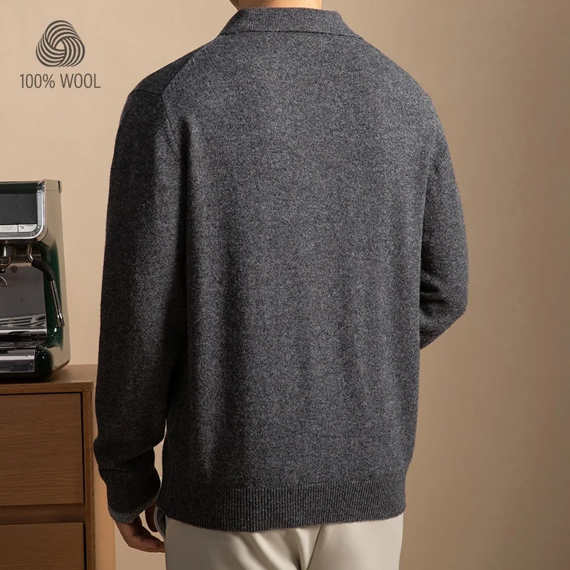 Suéter de dos capas de imitación para hombre, 100% lana 500 g, cuello vuelto, corte holgado Old Money ​   Artesanía estándar de oro