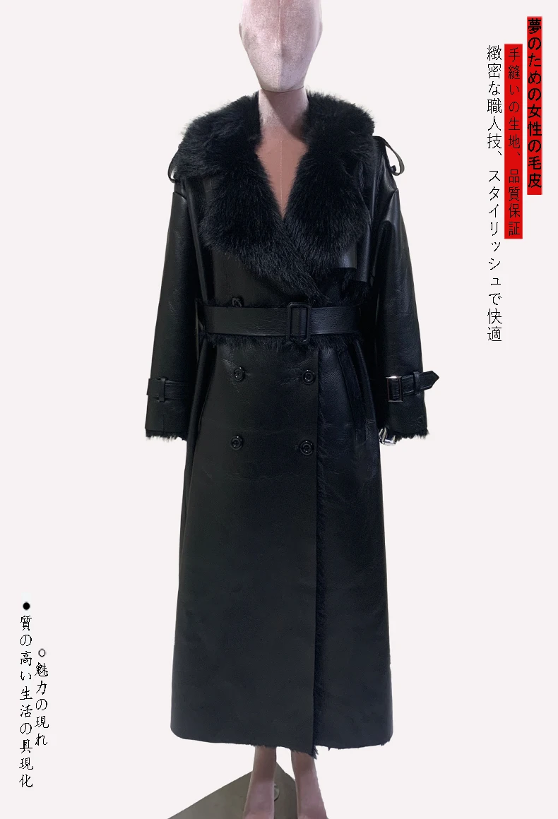 Nerazzurri Winter Long Oversized Thickened Warm Black Fluffy Faux Sheepskin Coat Women Double Breasted Loose Furry Overcoat 2024