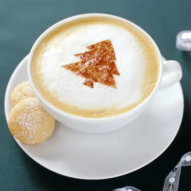 16Pcs Coffee Milk Barista Cappuccino Stencil Mold Cupcake Stew Pad Duster Spray Tools Cake Decorating Templates