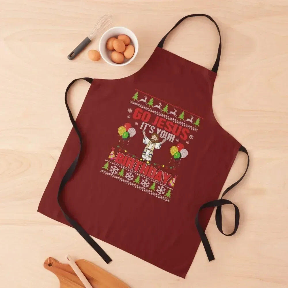 

Go Jesus it's Your Birthday Ugly Christmas Apron Cooking Things For The Home Chef Accessories Womens Dresses Apron