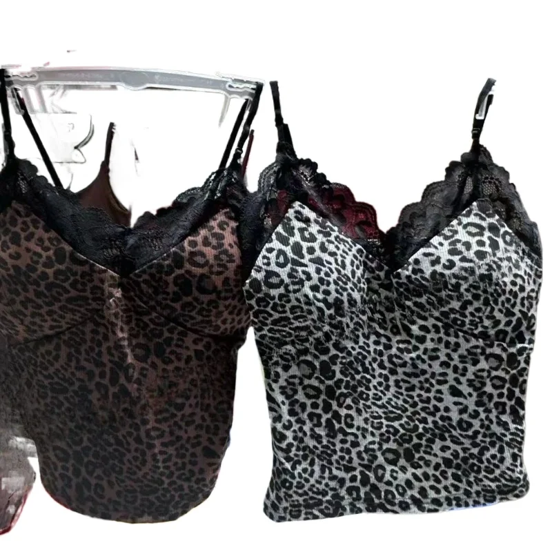 Leopard Lace Patchwork Sexy Camis Summer Y2k Beach Style Elegant Bodycon Korean Fashion Clothing 2000s American Vintage Tanks