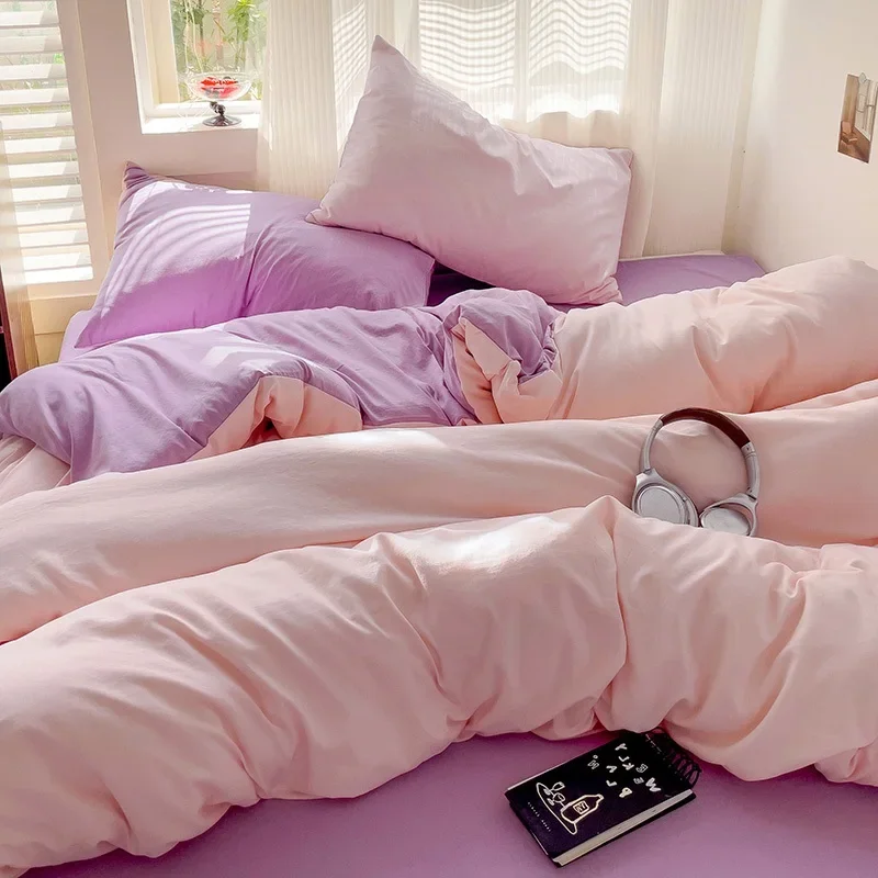 طقم مفروشات من القطن مع غطاء لحاف ملاءة وسادة كيس مفرد للزوجين ملاءات كينج كوين مزدوجة مزدوجة الحجم #6