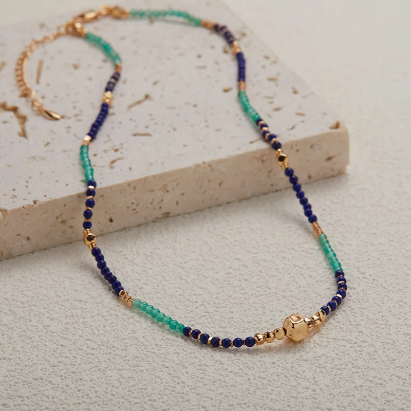 S925 الفضة النقية غير النظامية الفضة الخرز العقيق الأخضر الطبيعي اللازورد الأحجار الكريمة الملونة مطرز سوار للنساء الساخن سال #3