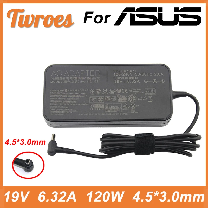 120W 19V 6.32A 4.5*3.0mm Adapter do laptopa ASUS ZenBook Pro PA-1121-28 ADP-120RH B ROG G501 G501J G501JW UX501J UX501J UX501V N501JW