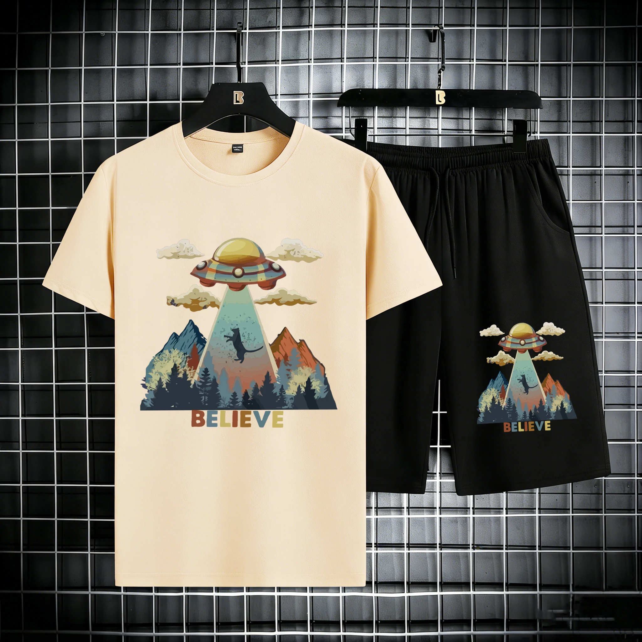 

Cats Believe In Light Printed Summer Cotton Fashion Tee Shirts Suits Mens Casual Beach Streetwear Stretch Office Short Pants