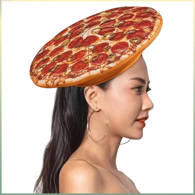 new-2026-halloween-party-props-digital-print-pizza-costume-hat-adult-accessory-fashionable-novelty-headwear-for-celebrations