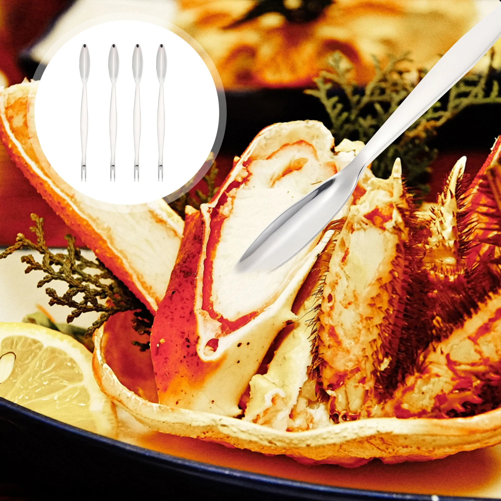 4pcs Stainless Forks Seafood Crab Leg Peeling Tools Openers Seafood Tools Set Kitchen Accessories Portable