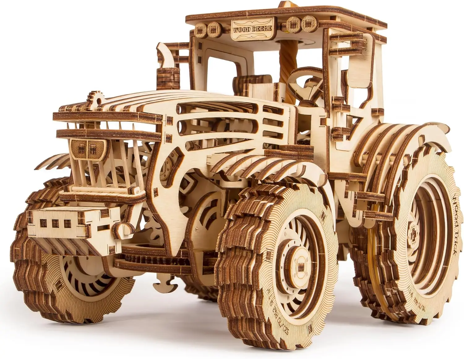 

Wooden Mechanical Tractor Model Kit to Build for Adults and Kids - 11x7″ - Detailed and Sturdy - Rubber Band Motor - 2 Speeds -
