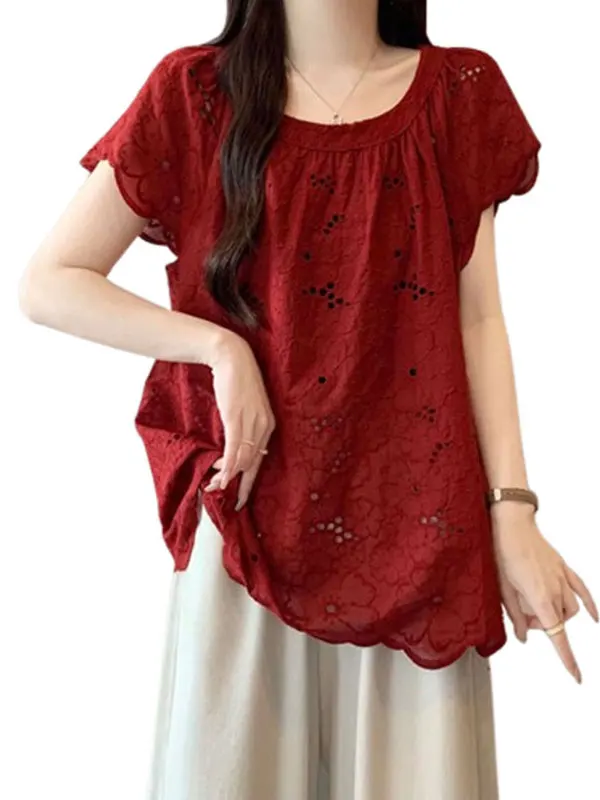 Summer Lace irt Women's Loose Fit ort Sve Hollow out Design plus Size Belly Covering Slimming Single Top